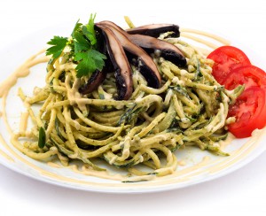 Zucchini Pasta with Portobello Steak - Raw Vegan and Gluten Free